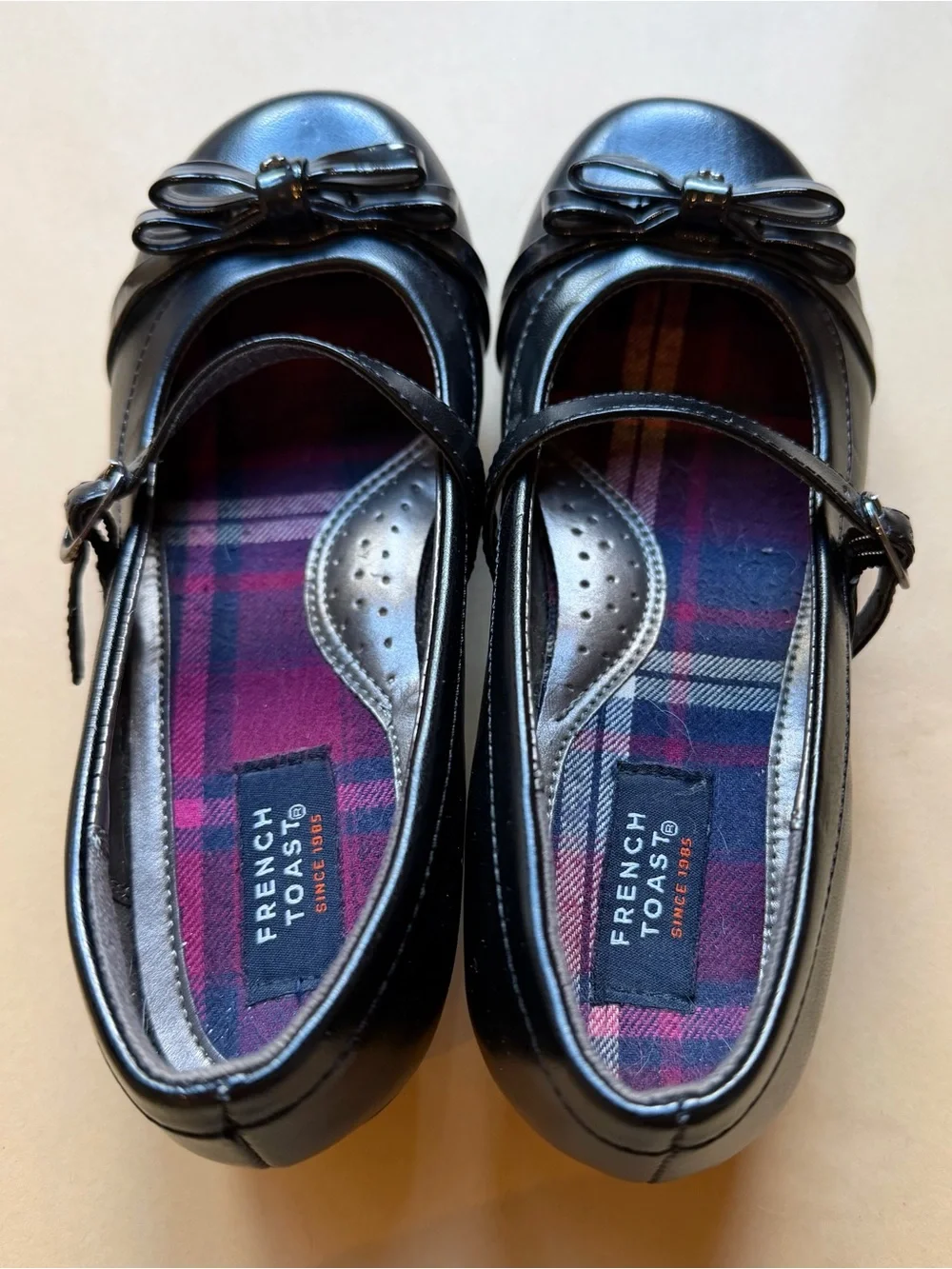 French Toast Girls Black Mary Jane Dress Shoes Bow Buckle Size 3